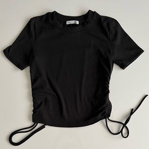 Zara side tie ribbed top, black, m